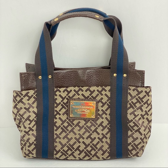 Tommy Hilfiger Handbags - Tommy Hilfiger TH Signature Logo Brown Blue Handbag Purse Y2K